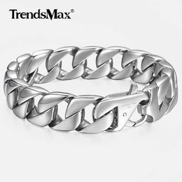 14mm Mens Bracelet Silver Colour 316L Stainless Steel Round Curb Cuban Link Chain Bracelets Male Jewellery Gift for Men 862"HB164 231225