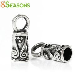 8Seasons Necklace Cord End Tip Beads Caps WLoop Antique Silvercolor Flower Pattern Carved DIY Jewellery Findings 14mmx5mm 200PCs 231225