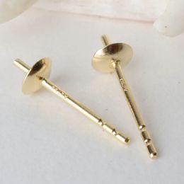 18k gold AU750 earstuds with bead caps genuine 18 karat posts for halfdrilled pearl stud earrings DIY 231225