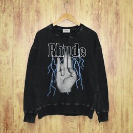 Rhude Crewneck Pullover Sweatshirt Sweater Black Mens Hip Hop Jumper Casual Jacket Size S-XXL