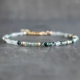 Strand Moss Agate Bracelet Handmade Beaded Crystal Bracelets For Women Green Jewelry