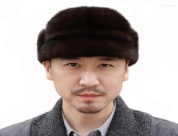 Berets 2023 Winter Full Fur Hats For Men Mink Caps Senior Casual Hat Lei Feng Cap4133840