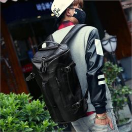 Backpack Men's Trendy Black Single Shoulder Crossbody PU Leather Outdoor Travel Bag Bucket Large Capacity Luggage Backpac