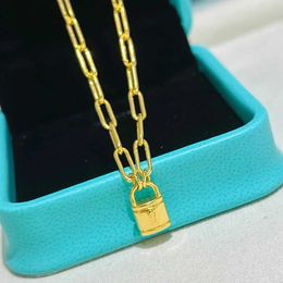 Pendant Necklaces Trend Classic Pure 925 Sterling Silver Gold Lock Pendant High Quality Necklace Women Luxury Brand Fashion Jewellery Accessory GiftL231225