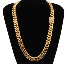 18mm Chain Stainless Steel Jewelry 18K Gold Plated High Polished Cubic Zirconia Clasp Miami Cuban Link Necklace Men Chains Multi3667238