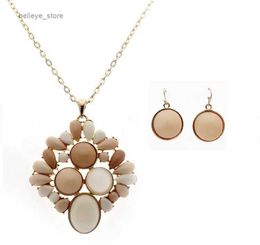 Pendant Necklaces High quality Beige Resin Long Necklaces and earrings set Fashion Jewelry set Wholesale Brand jewelry A894L231225