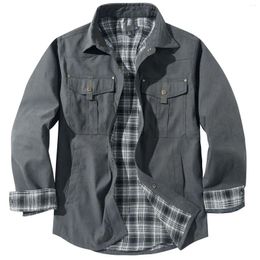 Men's Jackets Large Size Winter Button Thin Lapel Long Sleeve Vintage Jacket Plaid Coat