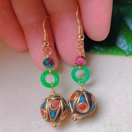 Dangle Earrings Natural Malachite Jadeite Nepal Beads Eardrop 18k Gold Women VALENTINE'S DAY Fashion Jewellery Diy Christmas Accessories