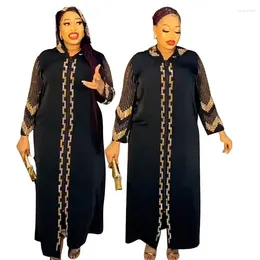 Ethnic Clothing Spring Autumn African Plus Size Dresses For Women Long Sleeve Black Dress Maxi Muslim Abaya Clothes