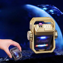 New Metal Mecha Double Arc Lighter USB Charging Liquid Level Display Gyro Mecha Pulse Cigarette Lighter Men's Toy