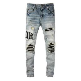 Jeans Amirs Arrivals Luxury Perforated Pants Jeans Coolgoy Bicycle Pants Men Fashion Tights Rock Revival Letter Pants 968