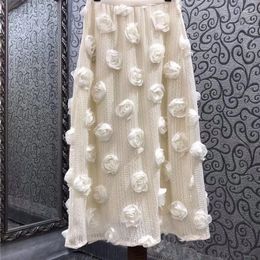 Skirts Korejepo 3D Handmade Flower 2023 Spring Summer Women Fashion Skirt Long Elastic Waist Beautiful Romantic Bottoms