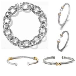 Chain DY bracelet designer cable bracelets fashion Jewellery for women men gold silver Pearl head cross bangle Bracelet open cuff dy jewel