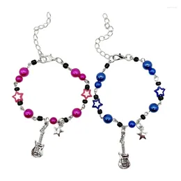 Charm Bracelets 1 Pair Guitar Star Couple Jewellery Fashioin Beaded Bracelet Simple Wristband Adjustable Friendship Bangle