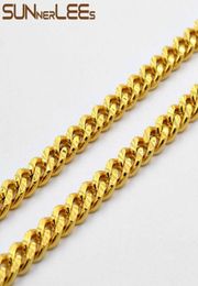 Chains SUNNERLEES Fashion Jewelry Gold Plated Necklace 6mm Curb Cuban Link Chain Shiny Flower Printing For Men Women Gift C78 N4587825