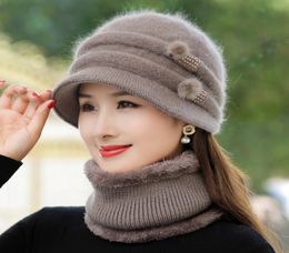 BeanieSkull Caps Women Winter Hat Keep Warm Cap Add Fur Lined Scarf Set Fashion For Casual Rabbit Knitted Bucket 2211198906948