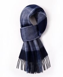 Scarves 100 Wool Scarf for Men Winter Warm Neck Classic Business Designer Shawls Luxury Striped Plaid Blue Foulard Hommes 2211197896260