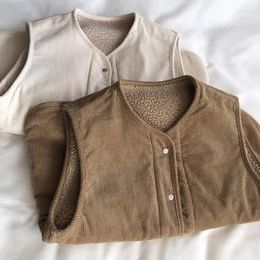 Women's Vests Thickened Warm Wool Vest With Corduroy Patchwork Casual Sleeveless Camisole Jacket Loose Solid Color Top F414