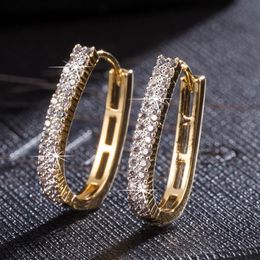 Iced out Paved Zirconia Hoop Earrings 18k Yellow Gold Filled Womens Huggie Earrings Sparkling Gift Pretty Jewelry271k