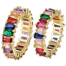 Thin Baguette Rainbow CZ Gold Ring For Women Fashion Engagement Wedding Band Top Quality Charm Jewelry2702