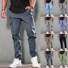 Men's Pants Cargo Relaxed Fit Sport Jogger Sweatpants Drawstring Elastic Waist Outdoor Solid Colour Trousers With Pockets