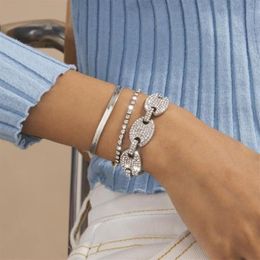 3Pcs Set All-match Simple Multilayer Alloy Women Rhinestone Shiny Bangle Bracelets Jewellery Accessories Gifts Set Charm296n