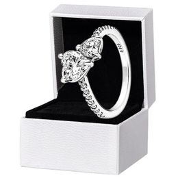 New arrival Double Heart Sparkling Ring Solid 925 Silver Women girlfriend Gift Jewellery For Lover CZ diamond Rings with Original box Set