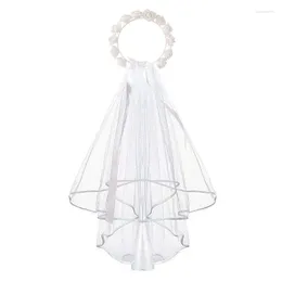 Hair Clips MXME White Floral Bridal Headband With Veil Party Headdress Bachelorette Tiaras & Wedding Pos