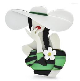 Brooches Wulibaby Acrylic Sexy Lady For Women 2color Wear Big Sunhat Brooch Pins Gifts Fashion Jewelry1336713