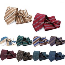 Bow Ties 26 Colors Fashion Striped Plaid Dot 8cm Tie Set Suit Bowtie Pocket Square Gentleman Business Party Cravat Accessory Gift