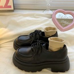Dress Shoes British style thick soled small leather shoes for women in new spring versatile black JK single sponge cake loafers Instagram trend