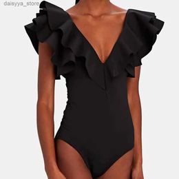 Swim wear V-Neck Ruffled Solid Color One-Piece Swimsuit White Solid Push Up Micro Single Piece Micro Monokini Sexy Swimsuit Black 2022L23118