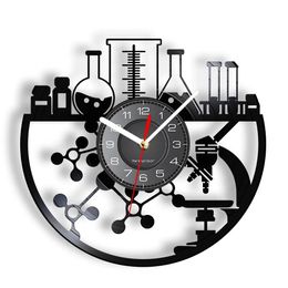 Orologi Orologi da tavolo da scrivania Esperimento chimico Disco in vinile Orologio da parete Microscopio chimico Bunsen Orologio da parete retrò Laboratorio Scienza Deco