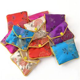 120pcs Floral Zipper Coin Purse Pouch Small Gift Bags for Jewelry Silk Bag Pouch Chinese Credit Card Holder 6x8 8x10 10x12 cm Whol2722