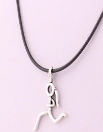 Simple Style Stick Figure Running Girl Cartoon Leather Necklace Runner Sports Women Jewelry2400620