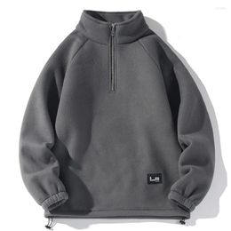 Men's Hoodies Men Autumn Winter Sweatshirts Thicken Fleece Solid Half Zipper Pullover Hoodie Black Gray Loose Casual For Male