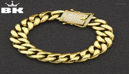 12mm14mm CZ Stainless Steel Curb Cuban Link Bracelet Gold Silver Plated HipHop Micro Paved CZ Mens Miami Bangle 7inch8inch11294044