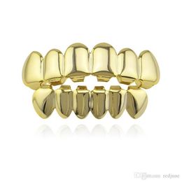 Hip Hop Gold Teeth Grillz Top & Bottom Grills Dental Mouth Punk Teeth Caps Cosplay Party Tooth Rapper Jewellery Gift 223R