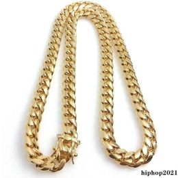 10mm 12mm 14mm Miami Cuban Link Chains Mens 14K Gold Plated Chains High Polished Punk Curb Stainless Steel Hip Hop Jewelry272g