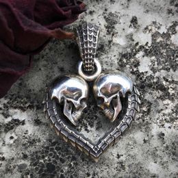 Pendant Necklaces Personality Women Men's Stainless Steel Jewelry Gothic Double Skull Heart Couple Party Biker GiftsPendant291W