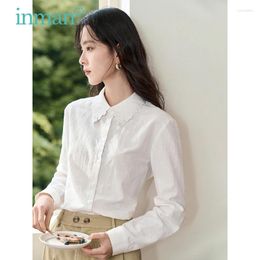 Women's Blouses INMAN Women Shirts 2023 Autumn Long Sleeve Embroidered Lapel Loose Blouse Cotton Simple Basic White Pink Tops