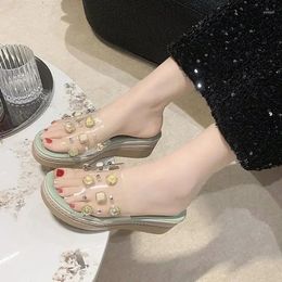 Slippers Summer Wedge Women's Thick Sexy Mid Heel Sandals Designer Luxury Shoes 2023