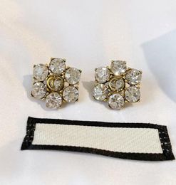 Fashion Designer Crystal Rhinestone Earrings Ear Stud aretes have stamps top brass material Women wedding party jewelry5898091