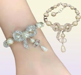 Luxury designer pearl rhinestone bow Charm Bracelets for women party engagement jewelry30116956507252