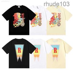 Designer Fashion Clothing Tees Hip Hop Tshirts Rhude Beauty Vision Pursues Pleasure Joyride Print Summer Round Neck Loose Tshirt Men Streetwear Tops Sportswe 3G86