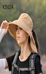 Women Wide Large Brim Shawl Bucket Hat Summer Outdoor Fishing Hiking UV Anti Neck Protection Sun Cap Ladies Hats Bonnet 2205073886845