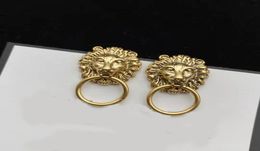 Luxury Designer Vintage 14k Gold Plated Charm Lion Head Earrings Women Party Fashion Jewelry2619848