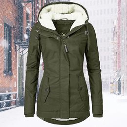 Womens Autumn Winter Coat Warm Solid Plush Thickened Long Jacket Outdoor Hiking Hooded Casual Windproof Parka Overcoat 231222