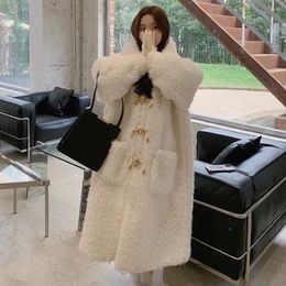 Purna da donna inverno inverno giacca gonfia sciolta casual morbida addensato caldo soffice cappotto con cappuccio con cappuccio da donna tasche a bottone di agnello soprabito 2023