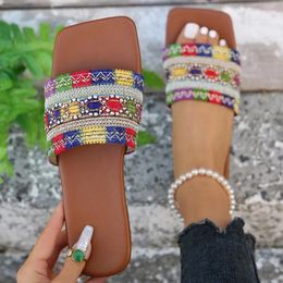 Slippers 2023 Ladies Shoes Open Toe Women's Summer Bohemia Mixed Colours Outdoor Casual Beach Flat Large Size Slides Women